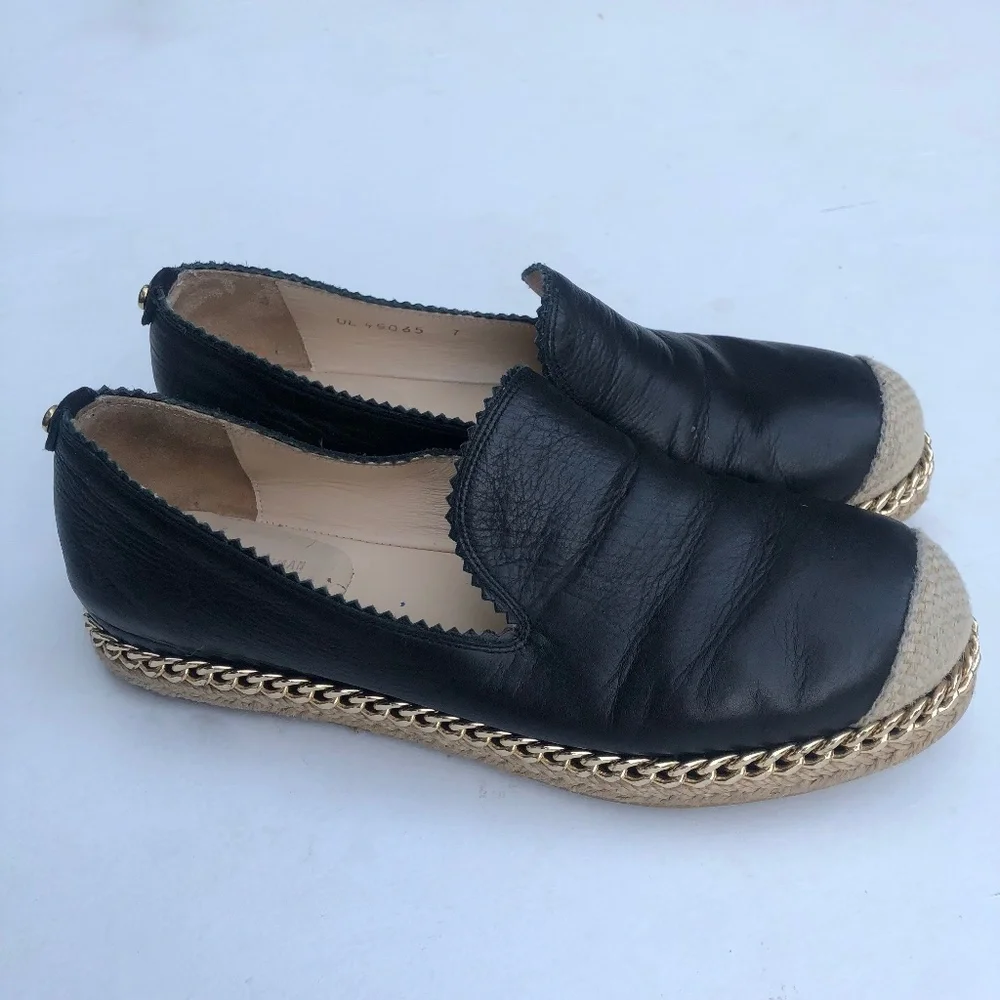 Stuart Weitzman for Russel & Bromley Black Leather Espadrille Flats